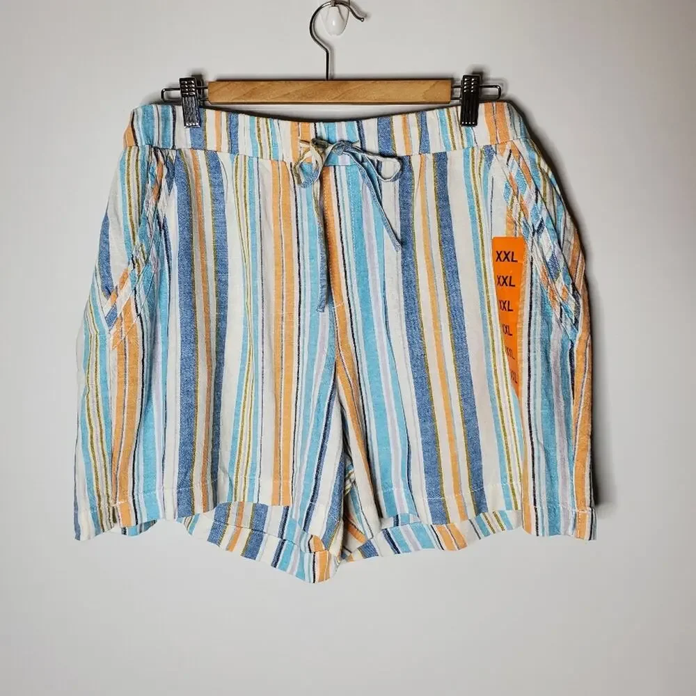 Briggs Linen Blend striped drawstring linen casual shorts NEW Size XXL - Picture 5 of 11